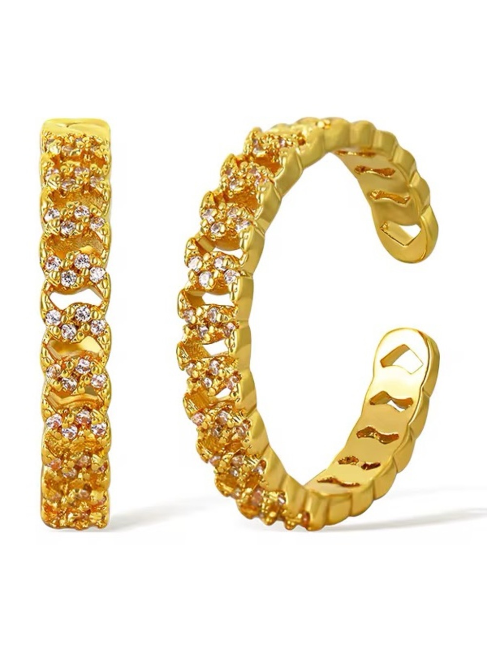 Trendy Bonafide Glam 18k Plated Cuban Link Open Ring | Cubic Zirconia Stones - Picture 4 of 5